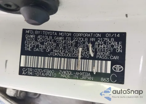 2014 Toyota Prius Two из США, поврежденный, VIN JTDKN3DU0E0356710